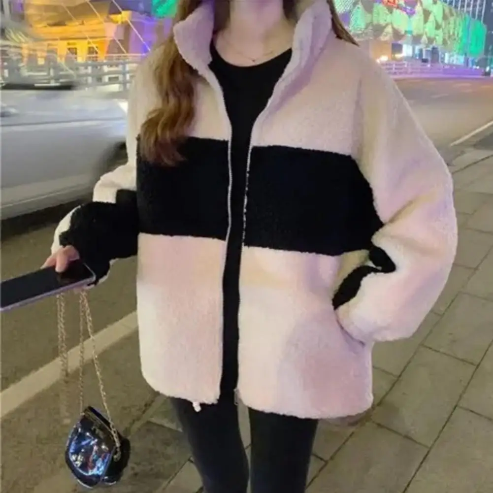 Women Winter Coat Colorblock Stand Collar Thickened Fleece Long Sleeve Zipper Closure Cardigan Windproof Cold Resistant Pockets
Women Winter Coat Colorblock Stand Collar Thickened Fleece Long Sleeve Zipper Closure Cardigan Windproof Cold Resistant Pockets