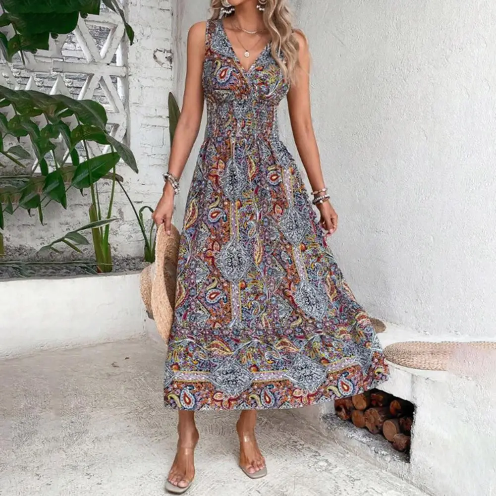 V-neck A-line Dress Bohemian V Neck Midi Dress for Women Colorful Print Vacation Beach Dress with Tight Elastic Waist Off
V-neck A-line Dress Bohemian V Neck Midi Dress for Women Colorful Print Vacation Beach Dress with Tight Elastic Waist Off