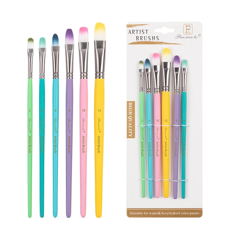 

1Set wooden Watercolor Pen 6 Brush Set Macaron Color Nylon Brush Brush Gouache Acrylic Paint Oil Brush