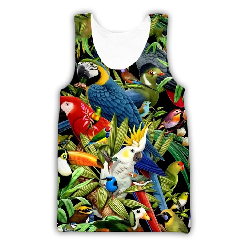 

Newest Funny Birds Parrot 3D Printed Tank Tops Men Women Summer Casual Sleeveless Shirts Hip Hop Streetwear Oversized Tops Tees