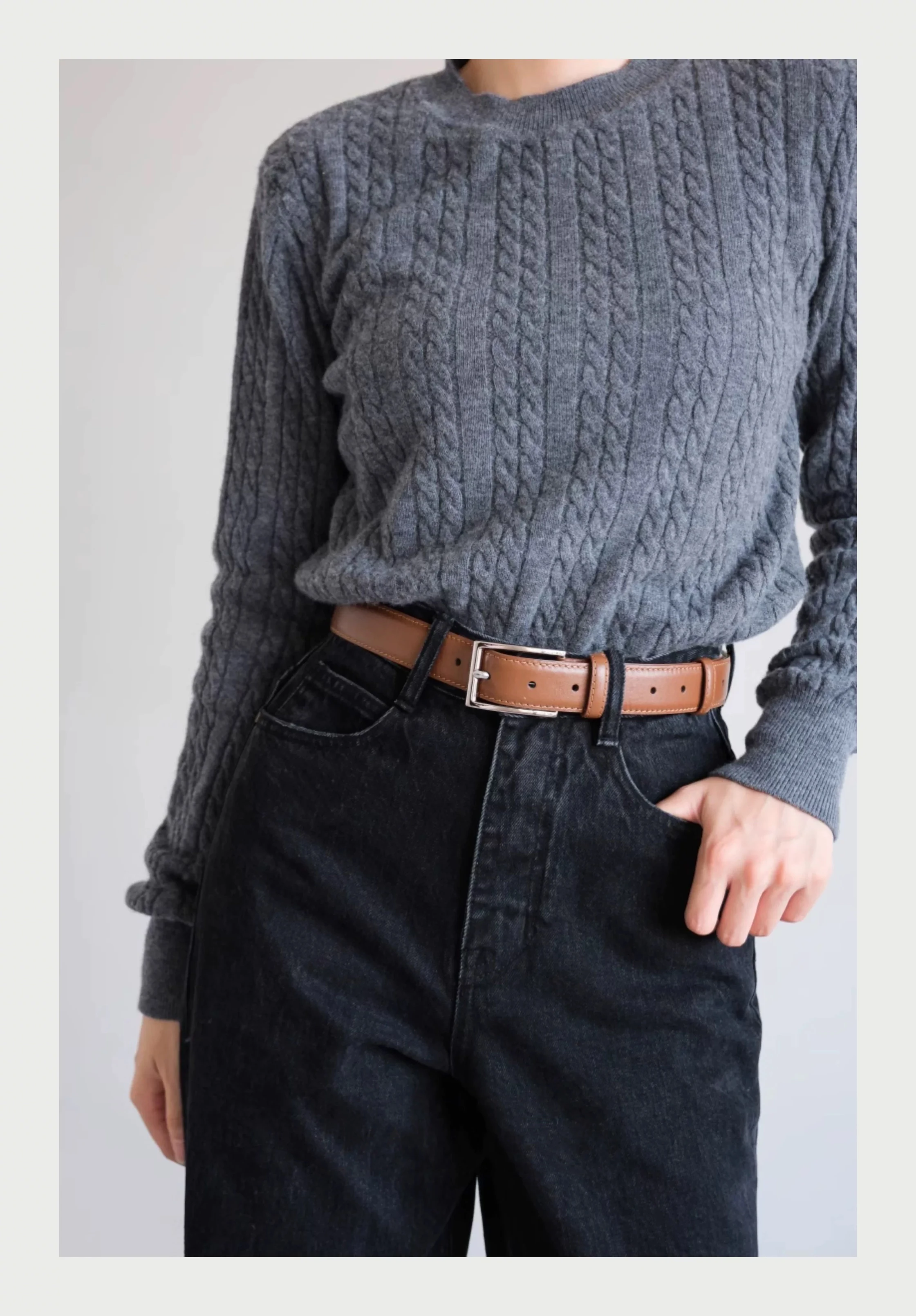 Vintage leather belt women silver square buckle
