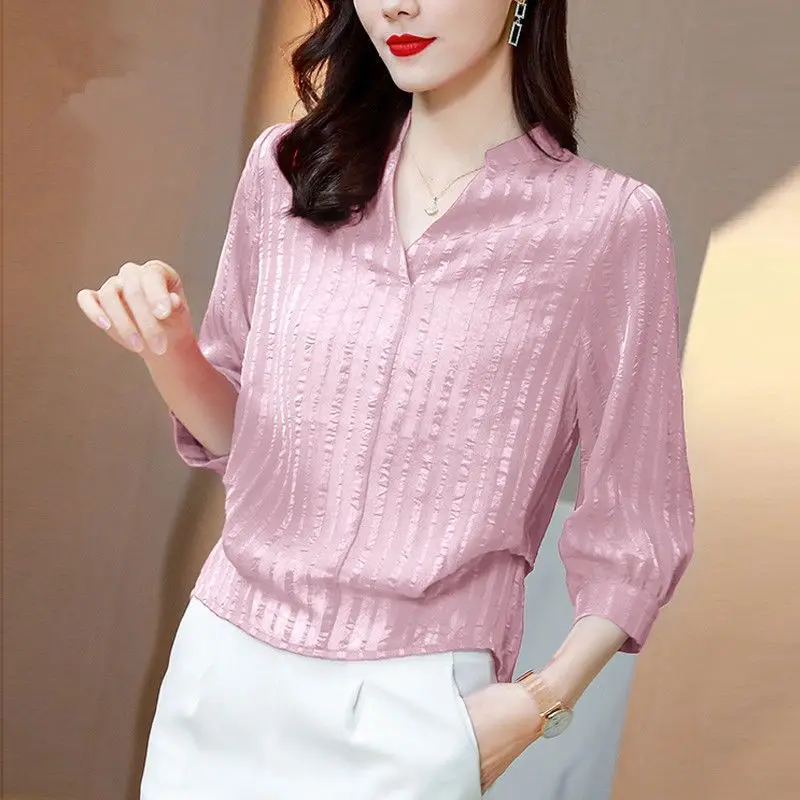 Stylish Striped Solid Color Shirt Spring Summer 3/4 Sleeve All-match V-Neck Women's Clothing Casual Asymmetrical Split Blouse
Stylish Striped Solid Color Shirt Spring Summer 3/4 Sleeve All-match V-Neck Women's Clothing Casual Asymmetrical Split Blouse