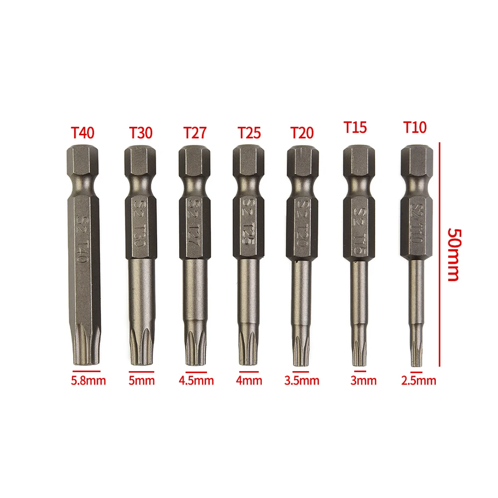 1/4 Hex Shank Head Screwdriver Bits 7Pcs T10/T15/T20/T25/T27/T30/T40 Magnetic Shank Screwdriver Heads Five-pointed Star Bore
1/4 Hex Shank Head Screwdriver Bits 7Pcs T10/T15/T20/T25/T27/T30/T40 Magnetic Shank Screwdriver Heads Five-pointed Star Bore