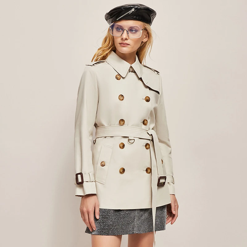 2024 New Double Breasted Khaki Outer Garment Female Classic Short Trench Coat Women's Windbreaker With Belt
2024 New Double Breasted Khaki Outer Garment Female Classic Short Trench Coat Women's Windbreaker With Belt