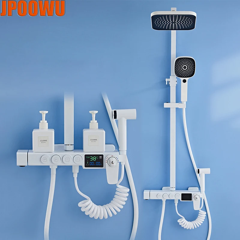 White Digital Shower System Set Bathroom Hot Cold Mixer Thermostatic Bath Faucet Wall Mount SPA Rainfall Bathtub Showers Faucets
White Digital Shower System Set Bathroom Hot Cold Mixer Thermostatic Bath Faucet Wall Mount SPA Rainfall Bathtub Showers Faucets