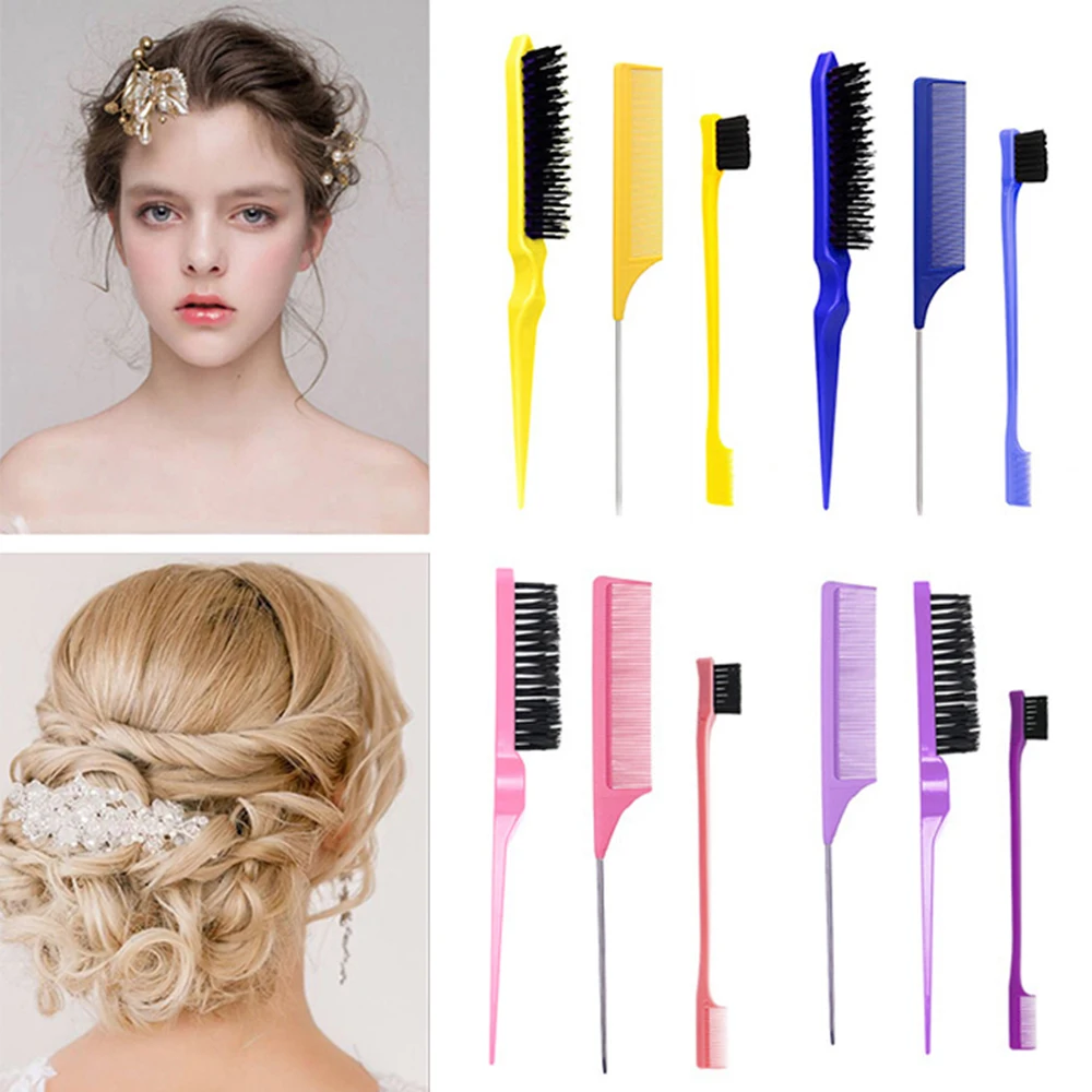 

3Pcs/Hair Comb set Hair Styling Comb Including Dual Sided Edge Brush & Rat Tail Comb and Teasing Comb for Women Girl Barber