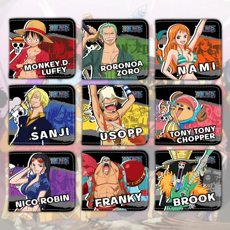 

One Piece Coin Purse Luffy Zoro Nami Usopp Chopper Robin Animation Peripheral Zipper Printed PU Wallet Bifold Short Card Holder