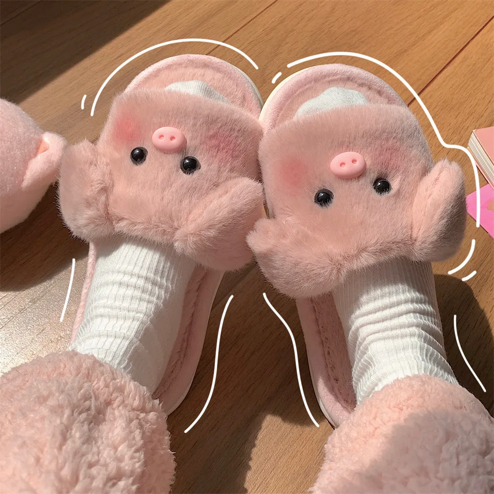 

ASIFN Women's Cotton Slippers Cute Cartoon Pink Pig Autumn and Winter Student Girl Dormitory Soft Sole Comfortable Home Shoes