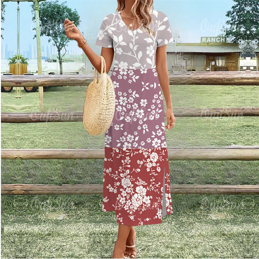 Women V-Neck Fashion Dress Summer Short Sleeves Female Slit Dress Gradual Crushed Flower Print Woman A-Line Skirt Casual Dresses
Women V-Neck Fashion Dress Summer Short Sleeves Female Slit Dress Gradual Crushed Flower Print Woman A-Line Skirt Casual Dresses