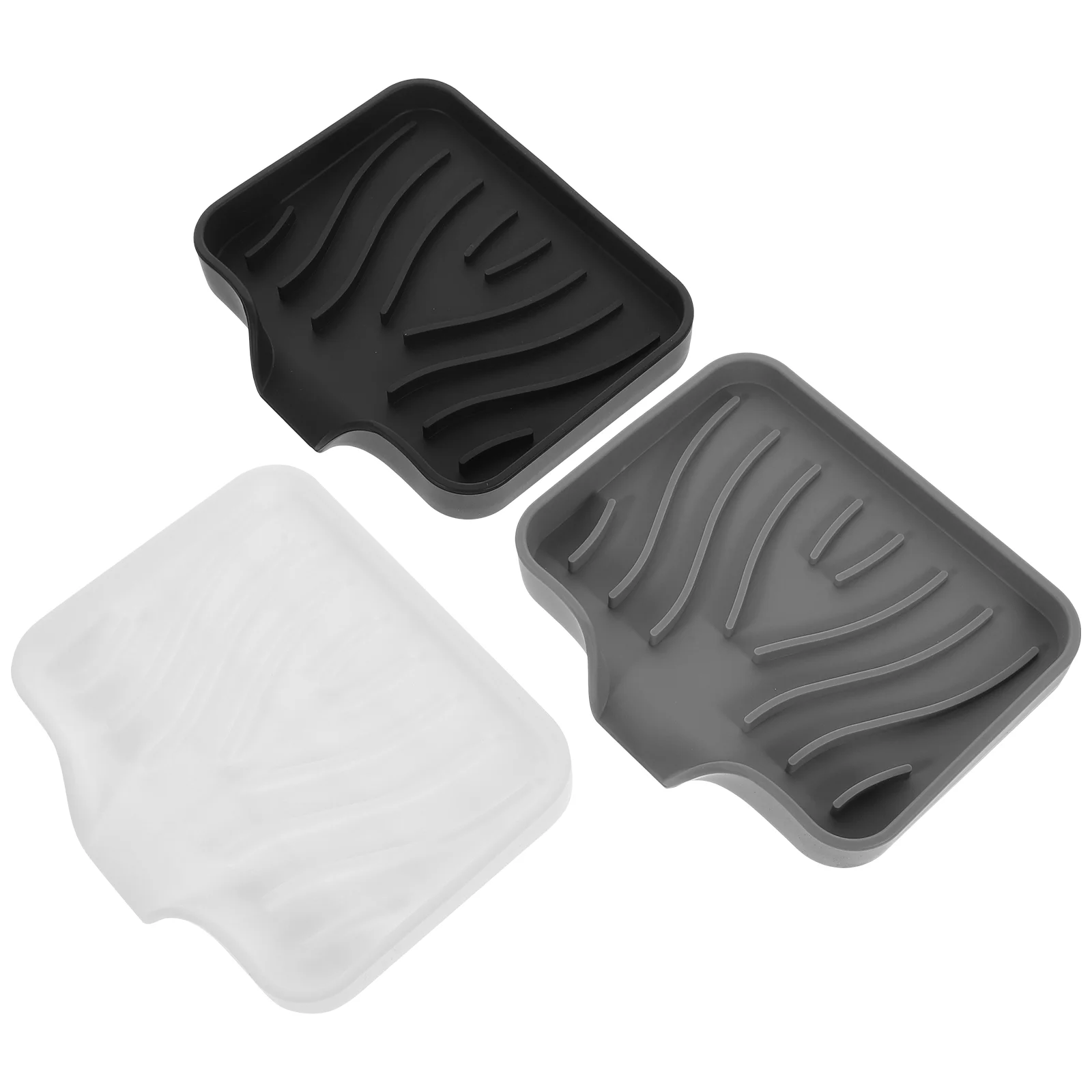 

3 Pcs Soap Drain Silicone Dish Holder Storage Tray No Punching Self-draining Container Kitchen Bathroom Countertop Organizer