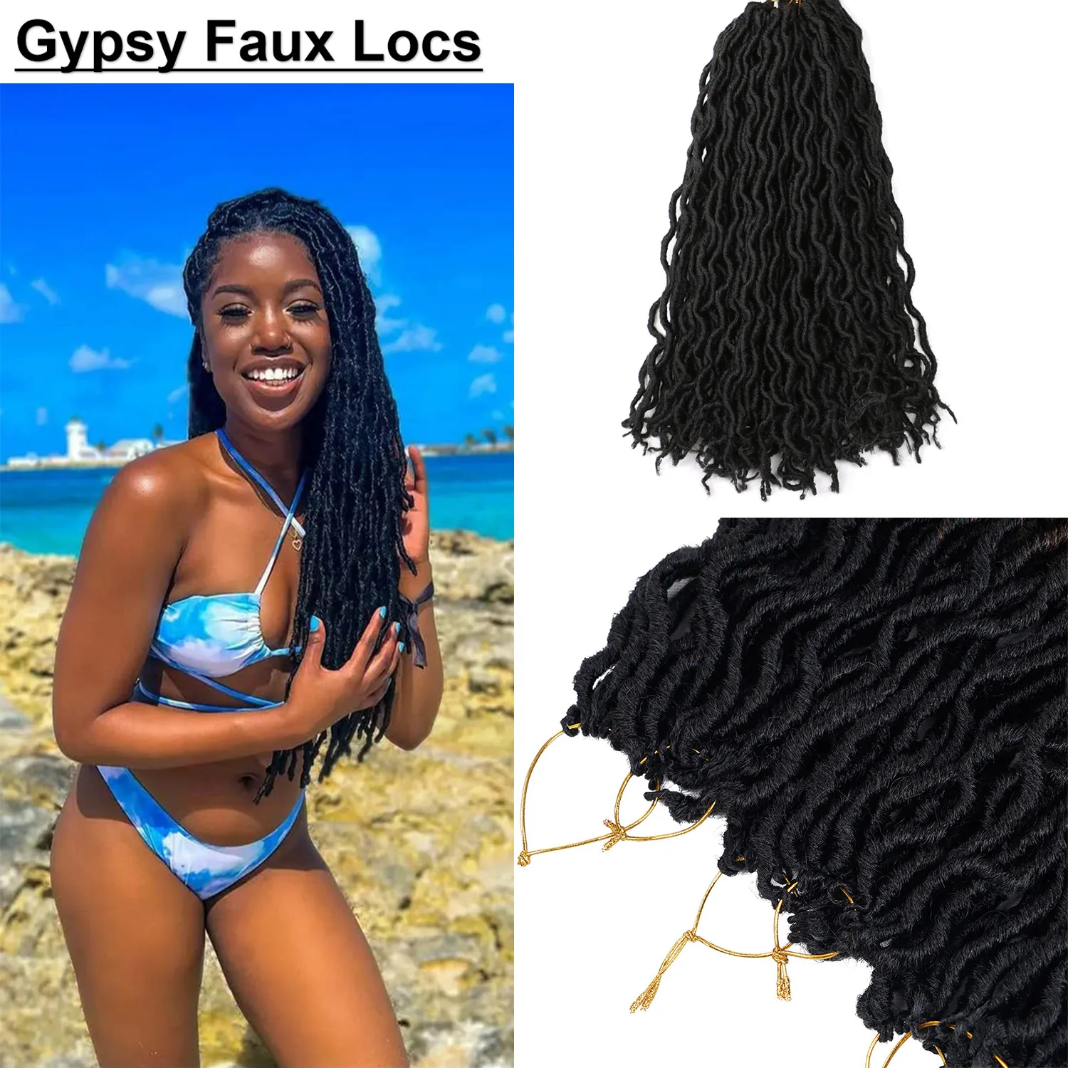 

18Inch Goddess Faux Locs Wave Gypsy Locs Crochet Hair Ombre Crochet Braids Dreadlocks Pre-Looped Synthetic Hair Extensions