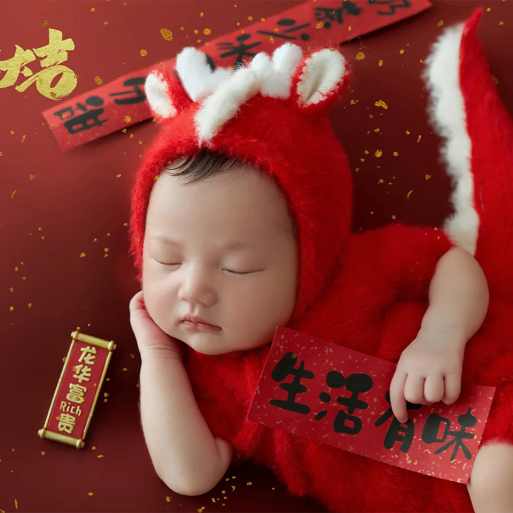 

Spring Festival theme Newborn Photography Costume,Dragon Outfits Set,for 0-3 Months Infant Studio Photo Shoot Props Accessories