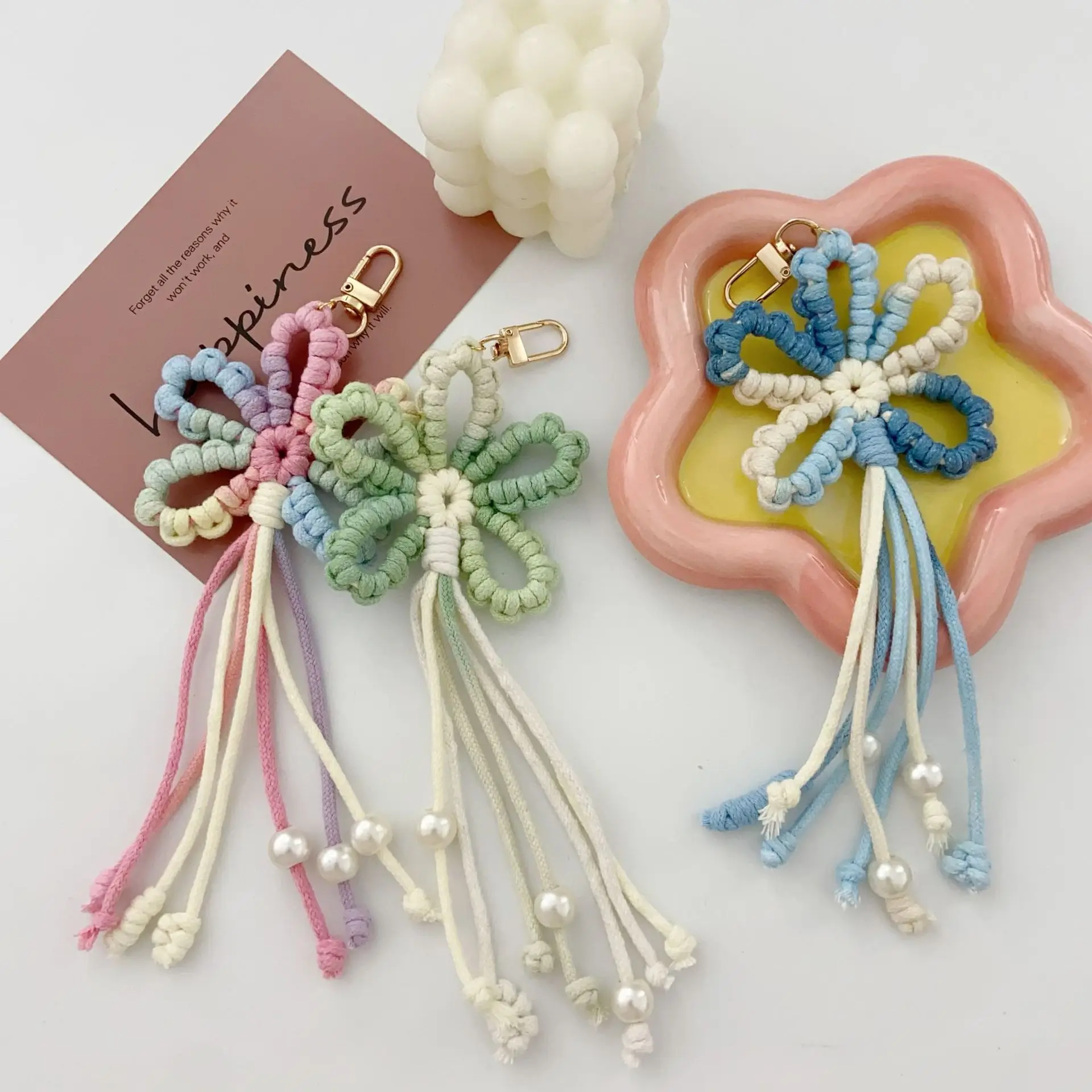 Boho Braided Flower Keychain - Macrame Tassel Car Charm 5 Sd90a1b9967844922a228fb49a8eb58b0U