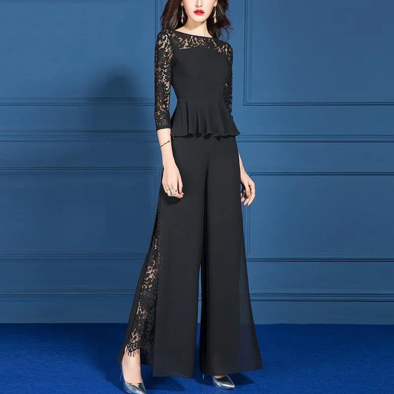 Summer 2 Pieces Women Sets Lace Patchwork Tracksuit O-Neck Shirt and Wide Leg Pants Pullover Suits Office Lady Elegant
Summer 2 Pieces Women Sets Lace Patchwork Tracksuit O-Neck Shirt and Wide Leg Pants Pullover Suits Office Lady Elegant