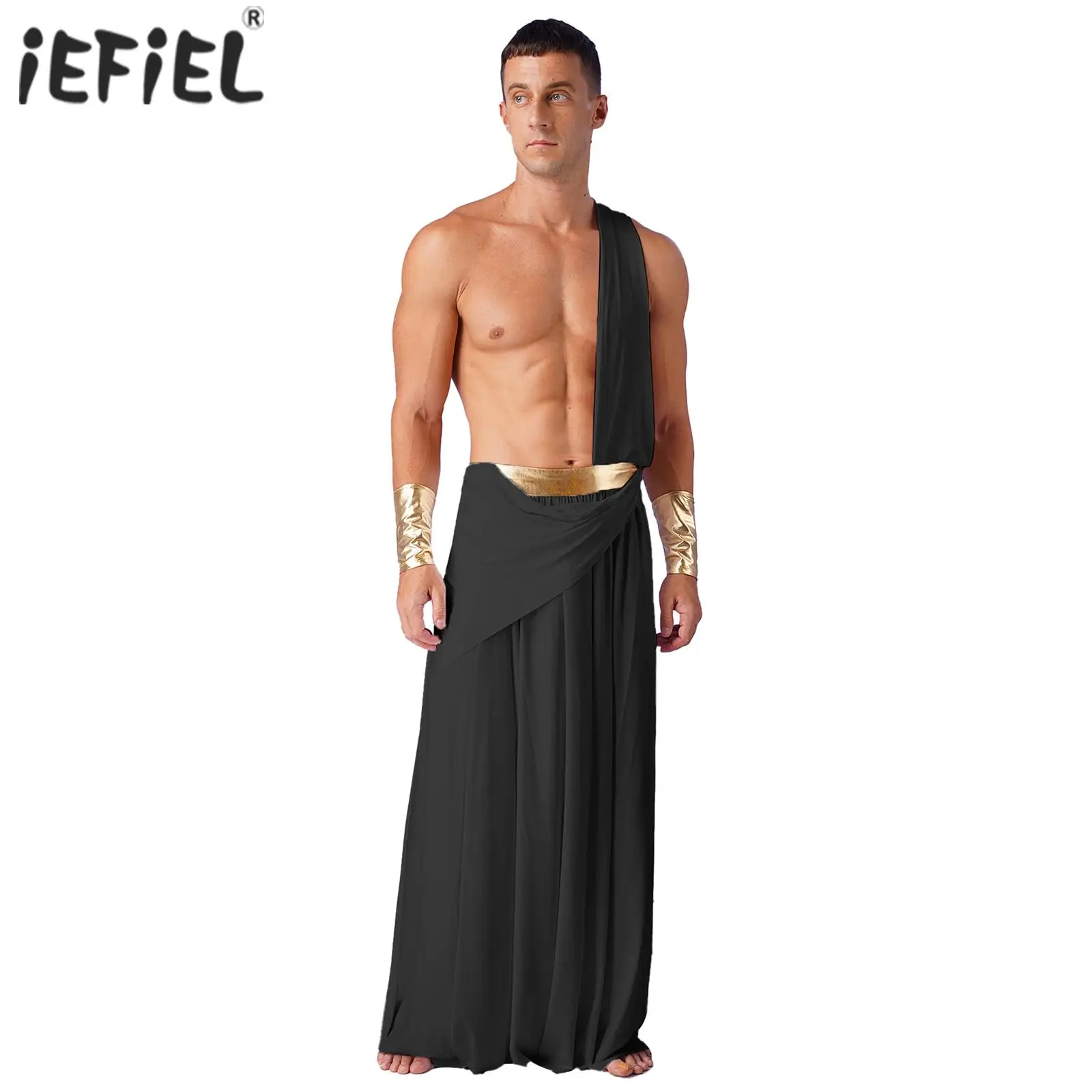 Mens One Shoulder Strap Roman Toga Halloween Greek Warrior Gladiator Costumes Ancient Greek Cosplay Long Skirt with Wristbands
Mens One Shoulder Strap Roman Toga Halloween Greek Warrior Gladiator Costumes Ancient Greek Cosplay Long Skirt with Wristbands