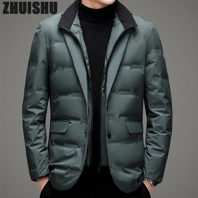High-End Quality 90% Grey Duck Down Scarf Collar Fake Two-Piece Suit Jacket Winter Business Casual Fashion Puffer Doudoune Homme
High-End Quality 90% Grey Duck Down Scarf Collar Fake Two-Piece Suit Jacket Winter Business Casual Fashion Puffer Doudoune Homme
