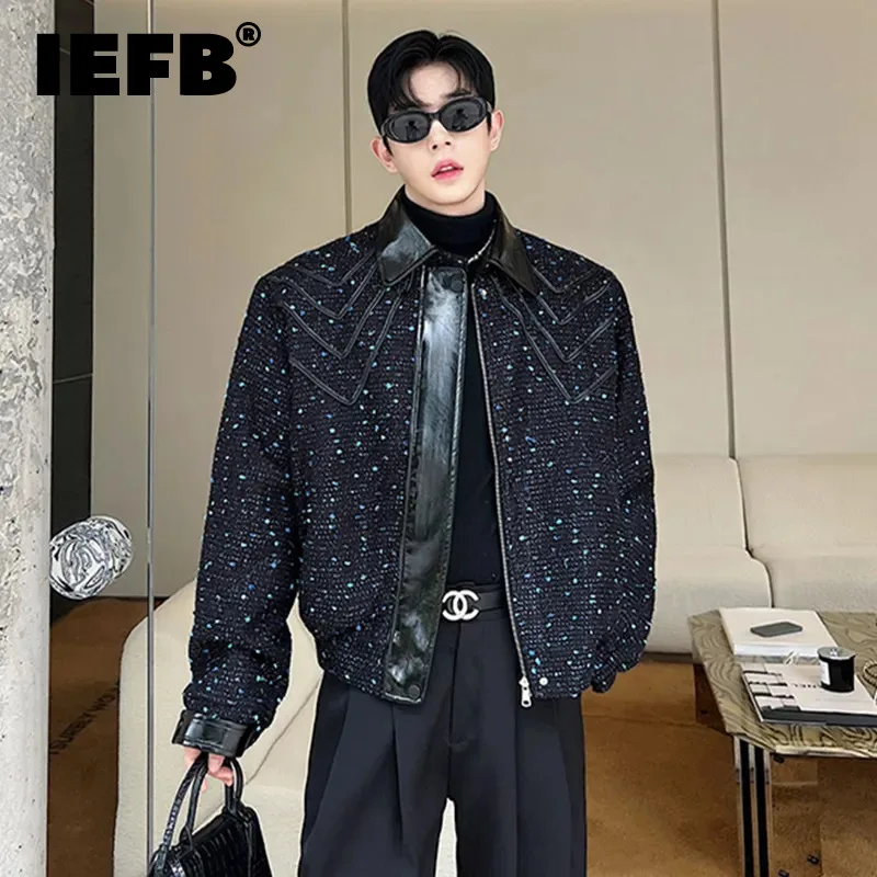 

IEFB Korean Style Fashion Jackets Trend Men's Personality Leather Spliced Niche Design Ruffled Handsome Male Outerwear 9C2599