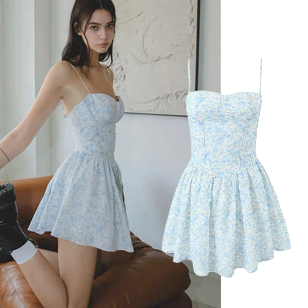 

Jenny&Dave Sling Vacation Mini Summer Sexy Dress Women French Retro Elegant Lace Floral Dress