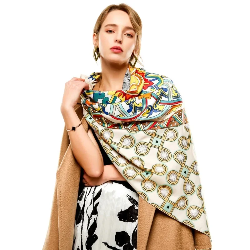

Twill Print Women's Square Scarf 130*130cm Multifunctional Large Spring Autumn Sunscreen Headscarf for Women Free Shipping