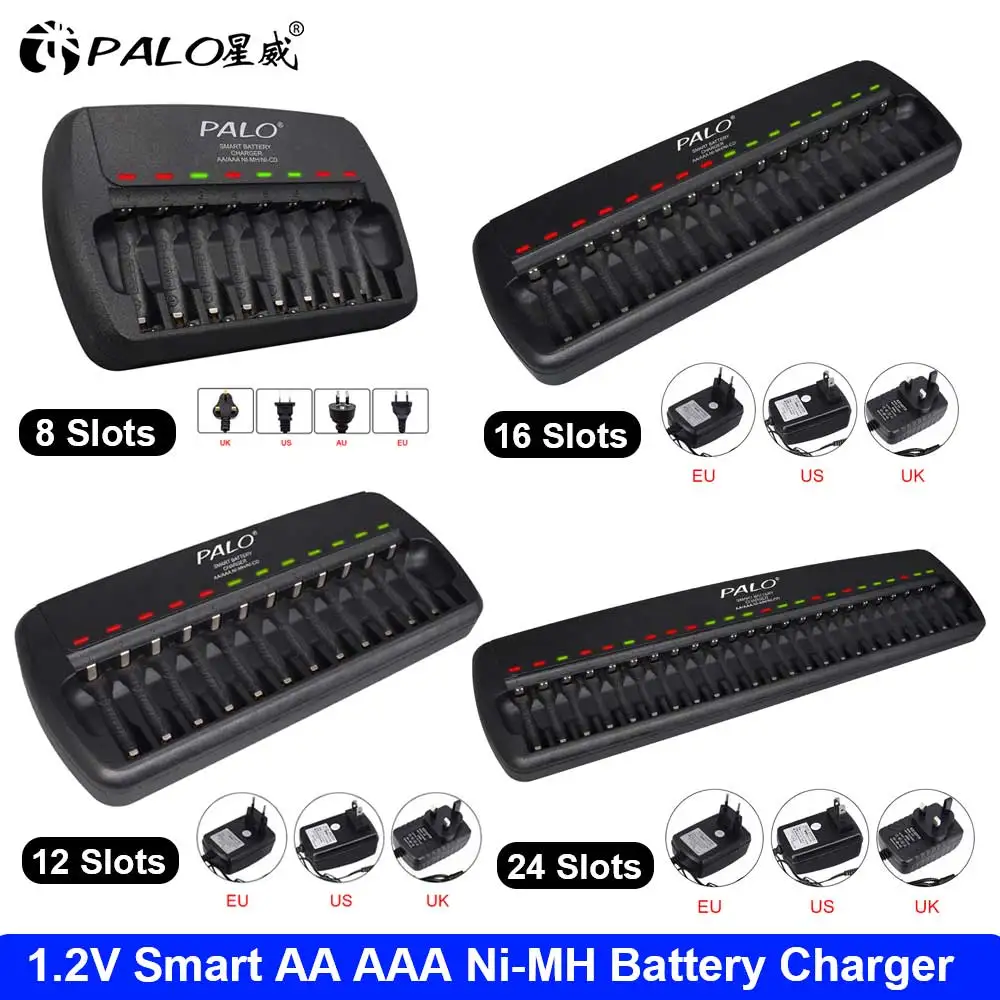 

PALO 100% Original 6/8/12/16/24 Slots 1.2V Smart Battery Charger LCD Display for AA AAA Ni-MH Ni-CD Rechargeable Battery 2A 3A