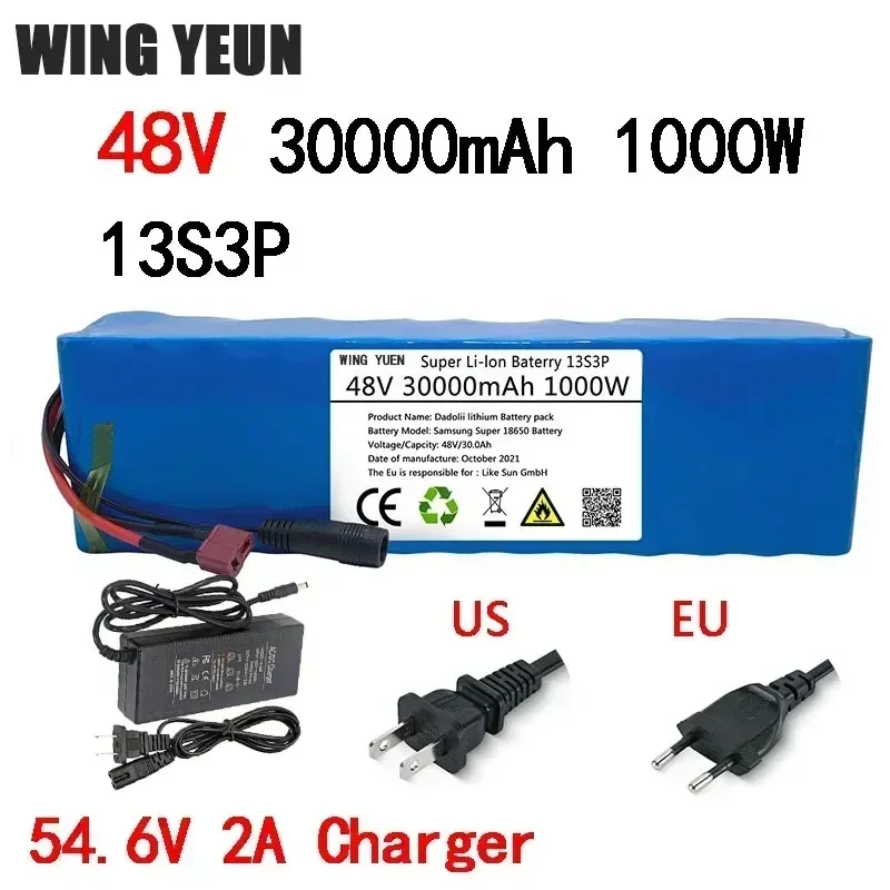

48V Battery Pack e-bike battery 30Ah 18650 li-ion battery pack bike Scooter Electric Bicycle 1000w With T Plug + 54.6v Charger