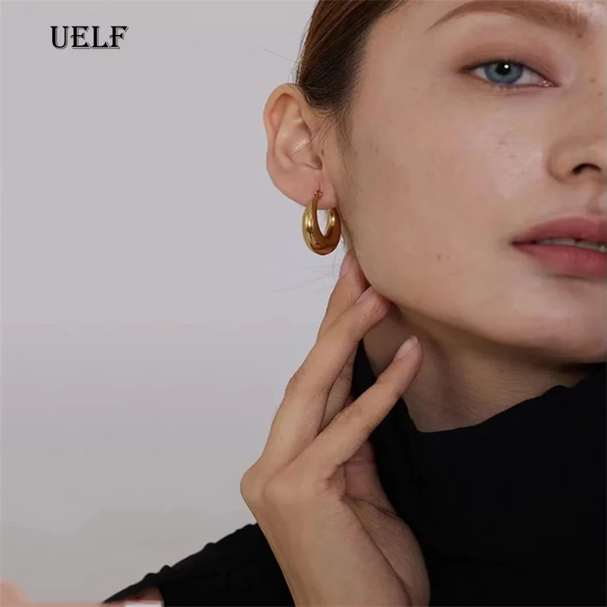 

Женские серьги-кольца большого размера UELF, большие модные круглые серьги в стиле панк, золотого и серебряного цвета, ювелирные украшения для женщин