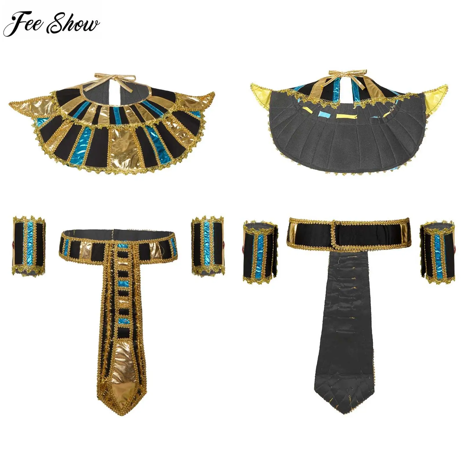 Mens Egyptian Pharaoh King Cosplay Costume 4 Pieces Ancient Egypt Queen Fancy Dress Up Outfits for Halloween Party Stage
Mens Egyptian Pharaoh King Cosplay Costume 4 Pieces Ancient Egypt Queen Fancy Dress Up Outfits for Halloween Party Stage