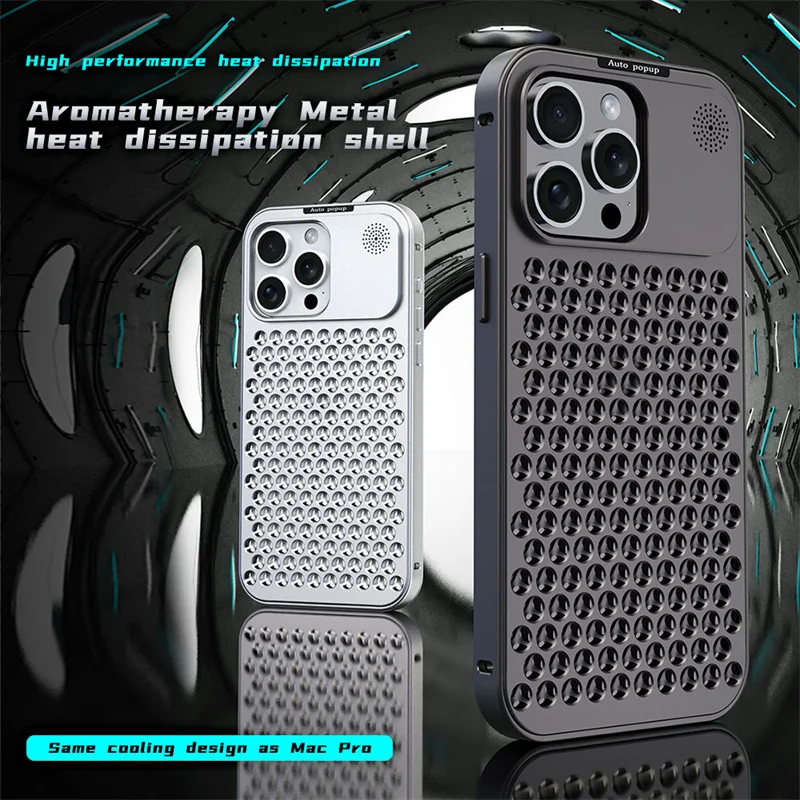 For iPhone 15 14 13 12 Pro Max Aluminum metal heat dissipation Luxury Back Case aroma diffuser Hybrid Cover Funda
For iPhone 15 14 13 12 Pro Max Aluminum metal heat dissipation Luxury Back Case aroma diffuser Hybrid Cover Funda