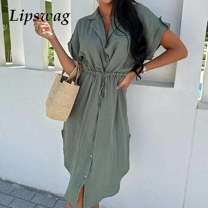New Women V-neck Lace-up Party Dress Elegant Button Solid Cardigan Office Dress 2024 Fashion Short Sleeve Temperament Mini Dress
New Women V-neck Lace-up Party Dress Elegant Button Solid Cardigan Office Dress 2024 Fashion Short Sleeve Temperament Mini Dress