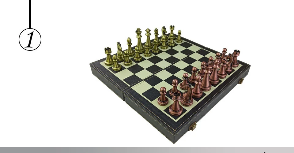 Easytoday Folding Chess Synthetic Leather Chessboard Solid Wood Chess Box Metal Chess Pieces High-quality Table Games Set Gift (1)