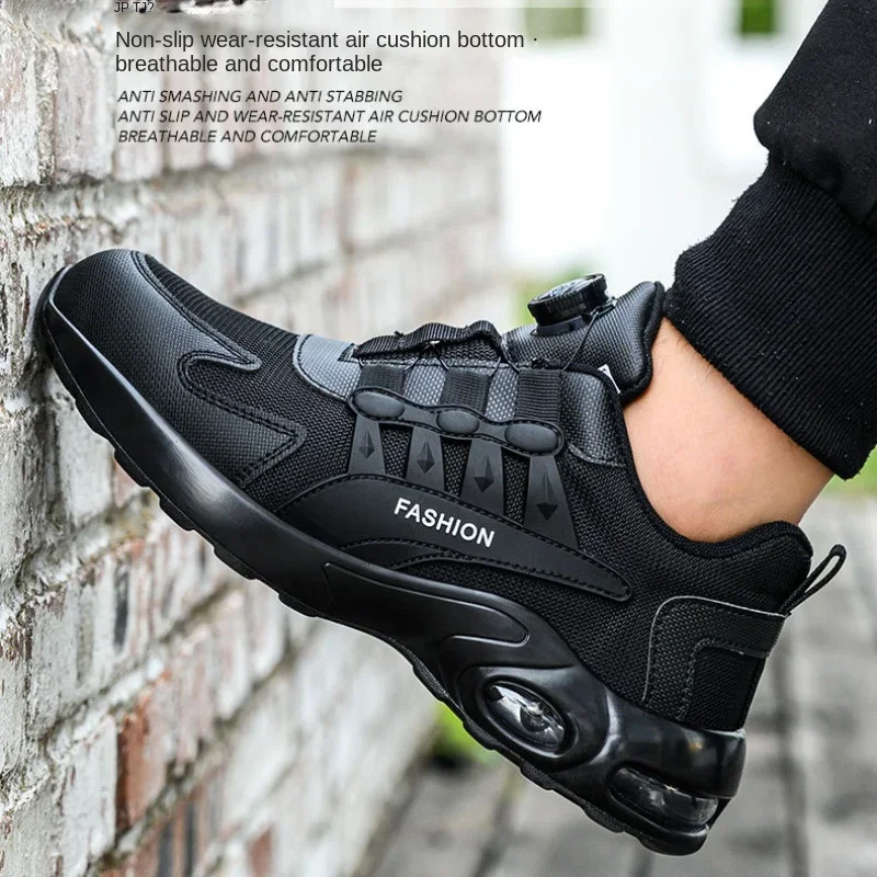 Men's Protective Safety Shoes, Rotating Buckle Anti Puncture Air Cushion Sports Shoes, Black Casual Work Shoes Zapatillas Hombre
Men's Protective Safety Shoes, Rotating Buckle Anti Puncture Air Cushion Sports Shoes, Black Casual Work Shoes Zapatillas Hombre