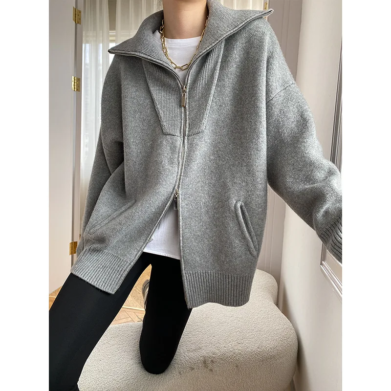 Wool Knitted Cardigan Sweater Zipper Women 2023 Autumn Winter Lapel Long Sleeve Elegant Female Tops Fashion Clothing Jacket Coat
Wool Knitted Cardigan Sweater Zipper Women 2023 Autumn Winter Lapel Long Sleeve Elegant Female Tops Fashion Clothing Jacket Coat
