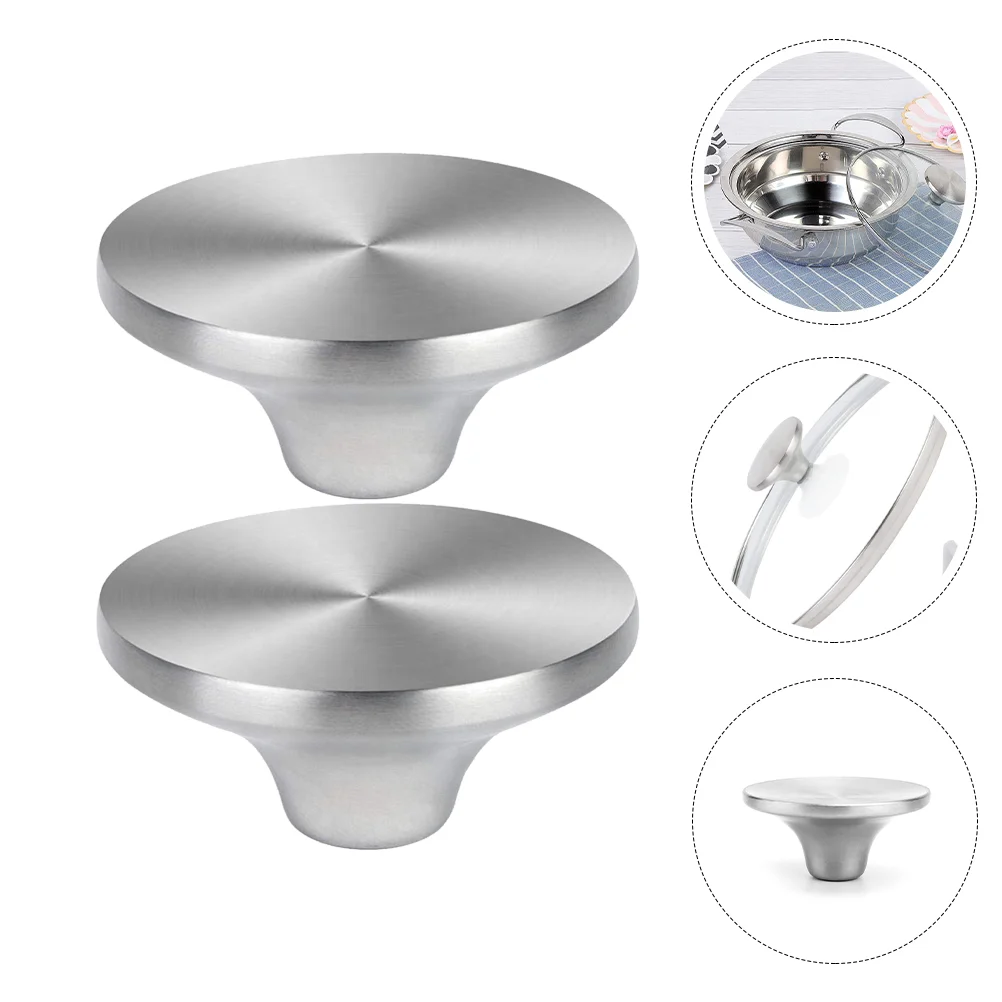 

2 Pcs Stove Knob Stainless Steel Pot Top Handle Handles for Pots Side Pan Can Cover Replacement Lid Knobs Gas Kitchen