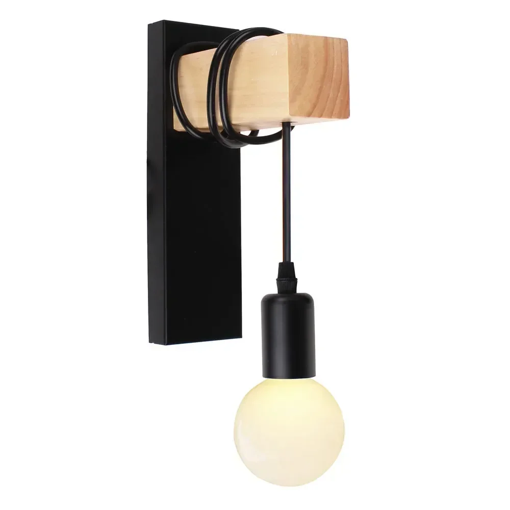 

Retro Industrial Iron Wood Wall Lamp Wire E27 Modern Nordic Indoor Sconce Fixture For Home Decor Bedside Switch Wall Light