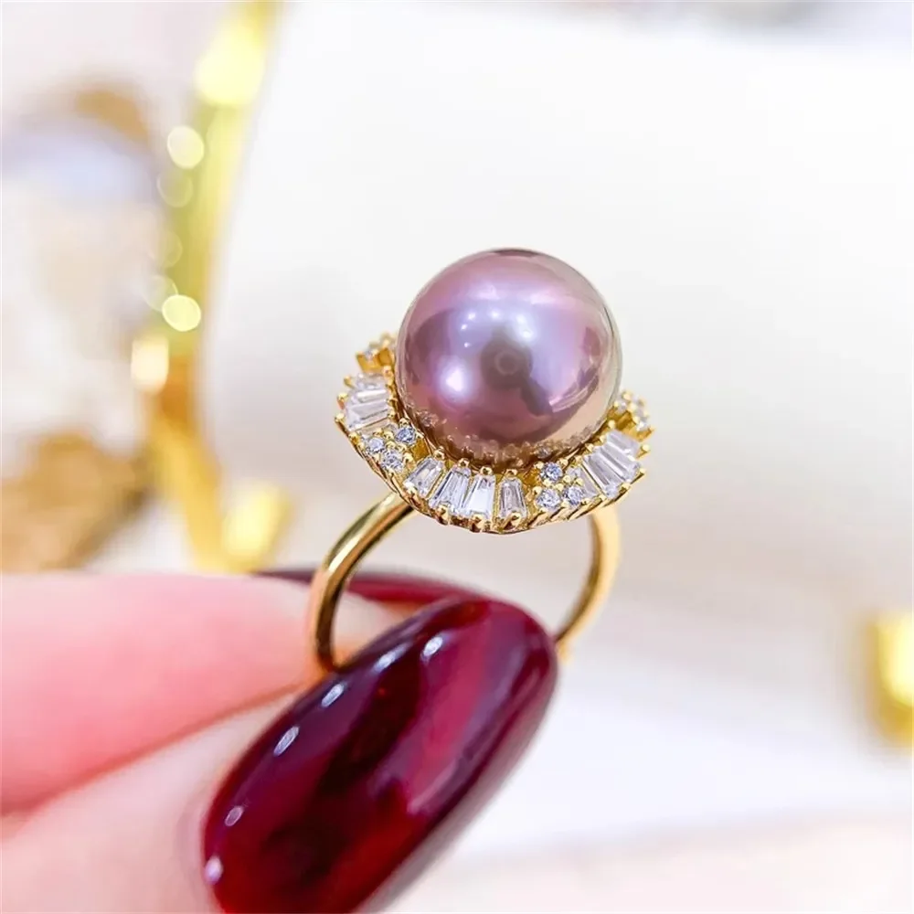 

DIY Pearl Gadgets S925 Sterling Silver Ring Empty Holder Concealer Edition Ring Silver Fit 10-12mm Round Z388