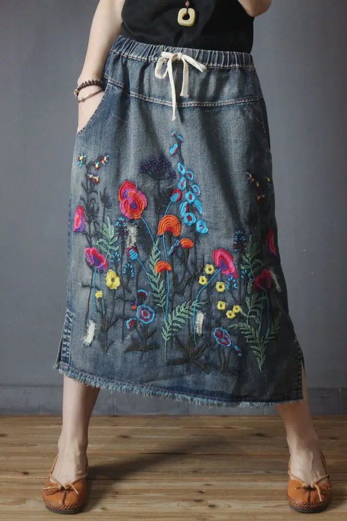 Amax luluE 2024 Fall Womens Luxury Vintage Loose Embroidery Denim Skirts Ladies Casual Floral Streetwear Females Elegant Clothes Amax luluE 2024 Fall Womens Luxury Vintage Loose Embroidery Denim Skirts Ladies Casual Floral Streetwear Females Elegant Clothes
