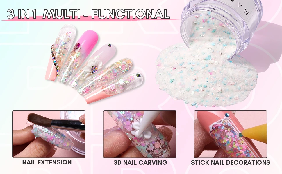 Glitter Acrylic Powder - 2oz for Nail Extension