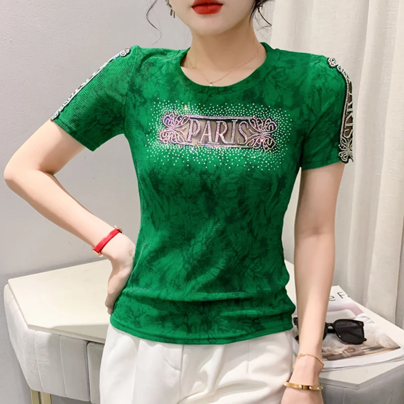 New Short Sleeve Mesh T shirt Korean Fashion Summer Printted Tops Patchwork Letter Diamond Casual Women Shirt
New Short Sleeve Mesh T shirt Korean Fashion Summer Printted Tops Patchwork Letter Diamond Casual Women Shirt