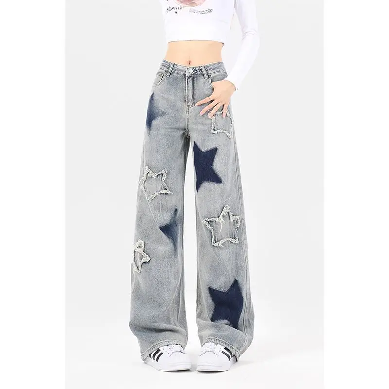 American Ragged Edge Design Star Pattern Jeans Autumn Men and Women Retro Loose Wide Leg Straight Leg Denim Floor Dragging Pant
American Ragged Edge Design Star Pattern Jeans Autumn Men and Women Retro Loose Wide Leg Straight Leg Denim Floor Dragging Pant