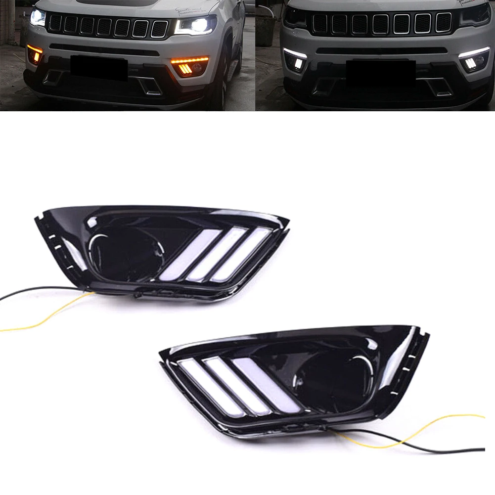 Car Front LED DRL Daytime Running Light Fog Lights Turn Signal Lamp w/ Wire Harness For Jeep Compass 2017 2018 2019
Car Front LED DRL Daytime Running Light Fog Lights Turn Signal Lamp w/ Wire Harness For Jeep Compass 2017 2018 2019