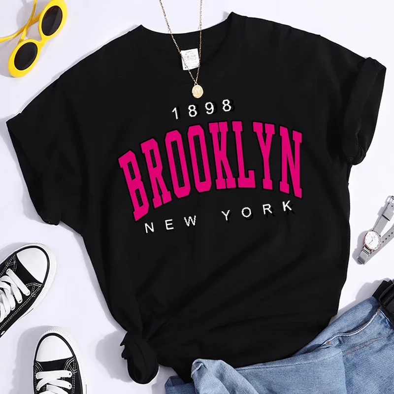 

T Shirt 1898 Brooklyn New York Prints Women T-Shirts Warm Casual Tee Oversized Short Sleeve Tee Top Y2k Hip Hop Tshirt