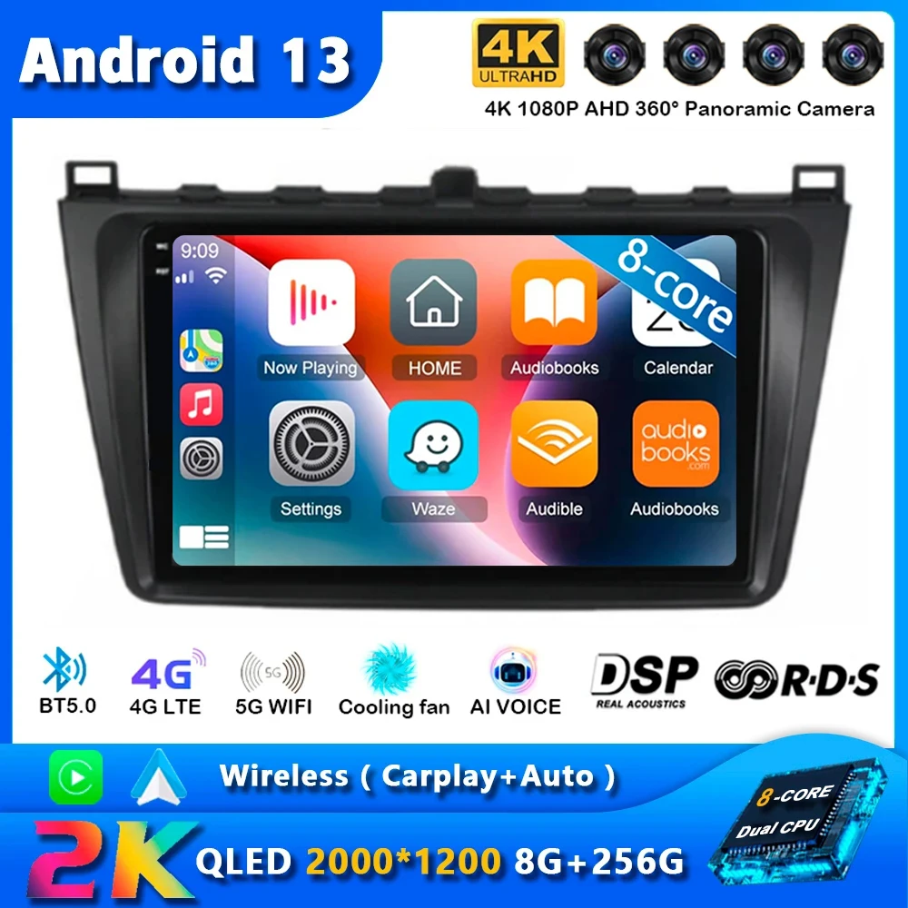 

Android 13 Carplay Auto Car Radio For Mazda 6 GH 2007 - 2012 Navigation GPS Multimedia Player Stereo wifi+4G DSP video BT 2 DIN