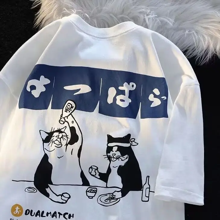 Summer new lazy style Japanese cartoon cat print Tshirt short-sleeved versatile loose half-sleeved bottoming shirt for men women
Summer new lazy style Japanese cartoon cat print Tshirt short-sleeved versatile loose half-sleeved bottoming shirt for men women