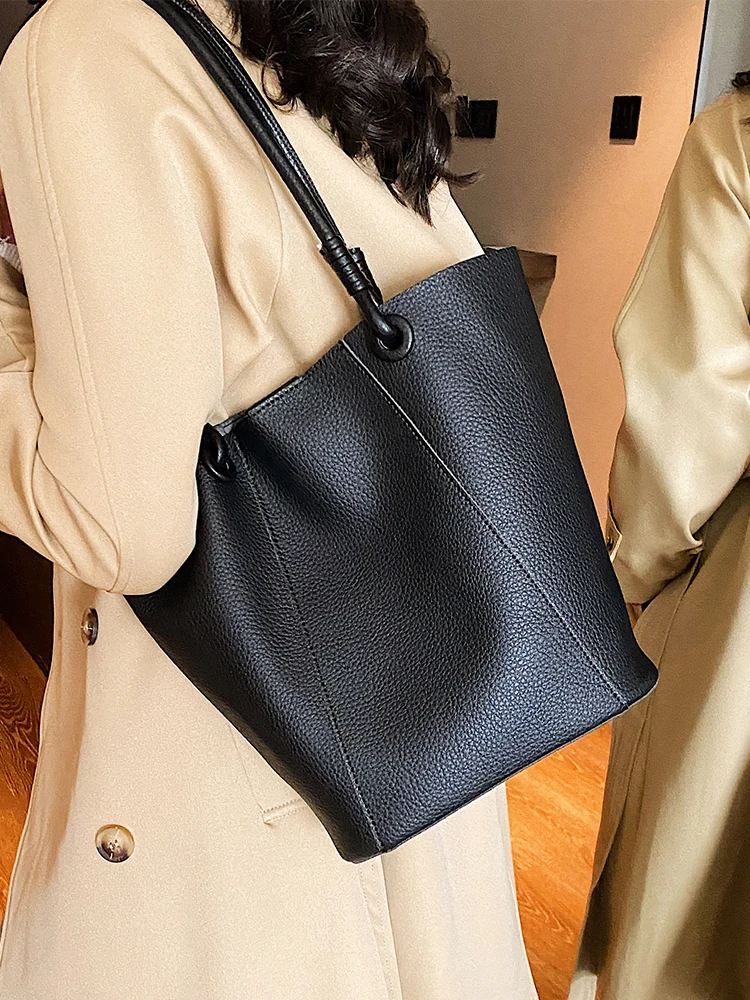 

Вместительные женские сумки-ведра, новинка 2023, однотонная женская сумка на одно плечо в повседневном стиле