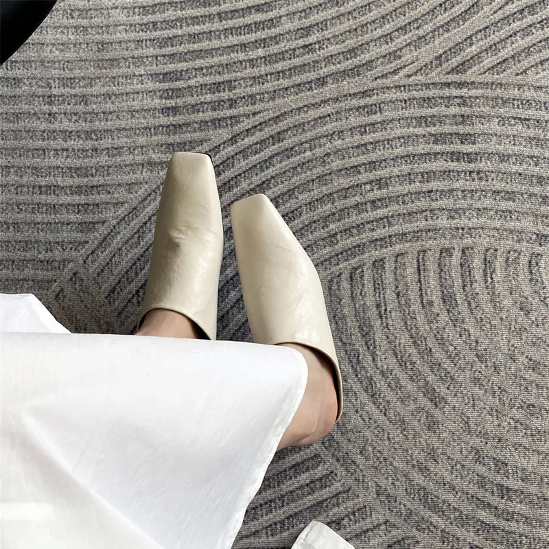 Elegant Soft Leather Mules Slippers Women Square Toe Inner Height Wedge Slide Sandals Summer Cozy Beach Designer Shoes for Women 35 Sd92d1938cace4885a7720b22758e6126i