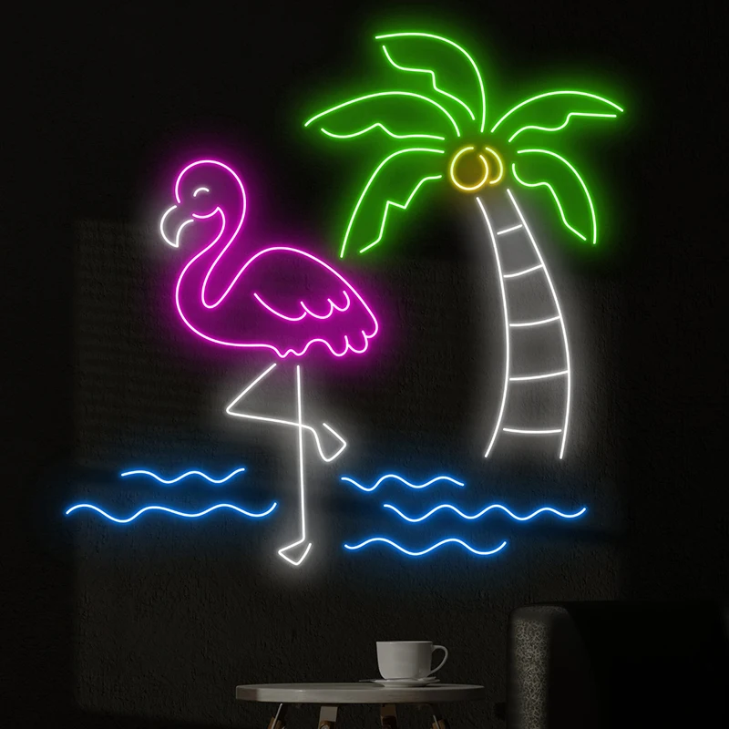 

Flamingo Palm Tree Neon Sign Custom Livng Room Wall Decor Neon Signs Home Bar Club Neon Animal Led Lights Flamingo Lover Gifts