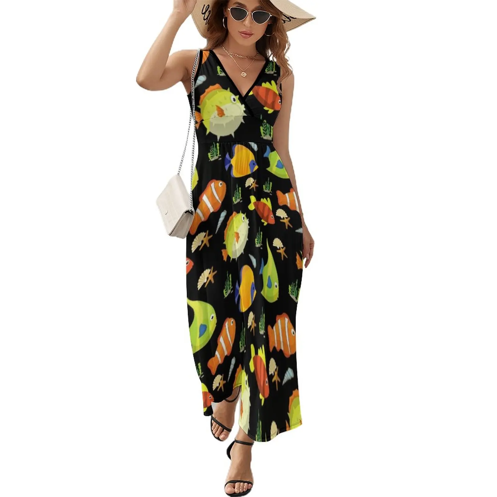 Tropical Fish Pattern in Black Background Sleeveless Dress summer dress for women 2023 elegant chic wedding evening dresses
Tropical Fish Pattern in Black Background Sleeveless Dress summer dress for women 2023 elegant chic wedding evening dresses