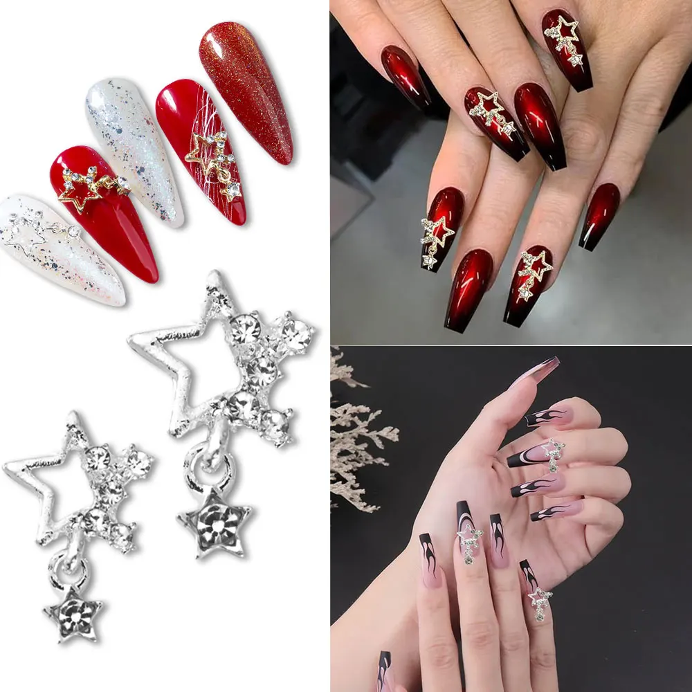 

10Pcs Alloy Pentagram Star Pendant Nail Art Charm Glitter Diamond Pentagram Nail Rhinestones Luxury DIY Manicure Accessories