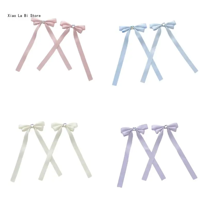 

2pcs Sweet Hair Clip Harajuku Long Ribbon Bowknot Shape Duckbill Hair Clip for Ponytail Hairpins for Teens Children XXFD