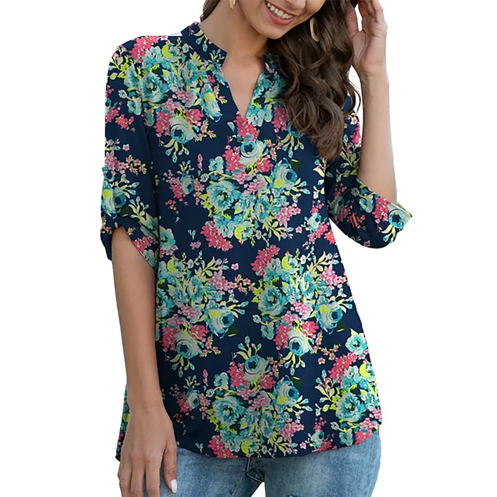 Women's Tops 3/4 Sleeves Floral Print Ethnic 3D Print Camisa Casual White shirt Flower European American Style
Women's Tops 3/4 Sleeves Floral Print Ethnic 3D Print Camisa Casual White shirt Flower European American Style